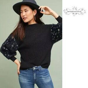 Anthropologie Knitted and Knotted Fuzzy Balloon Sleeves in Black and White